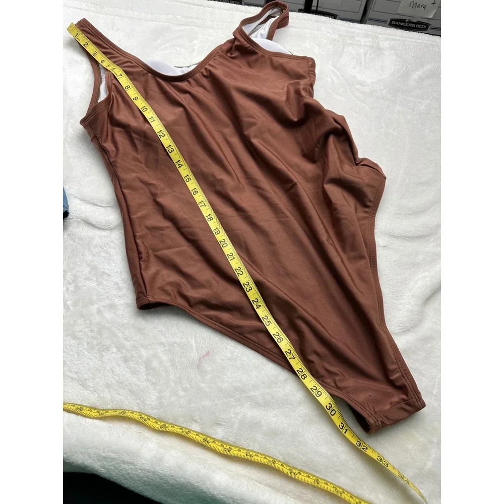 Brown Scoop Neck High Cut One Piece Swimsuit Size 2XL Minimalist Swimwear